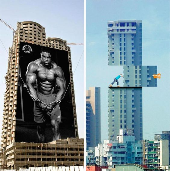 imagenes de lonas publicitarias en fachadas de edificios